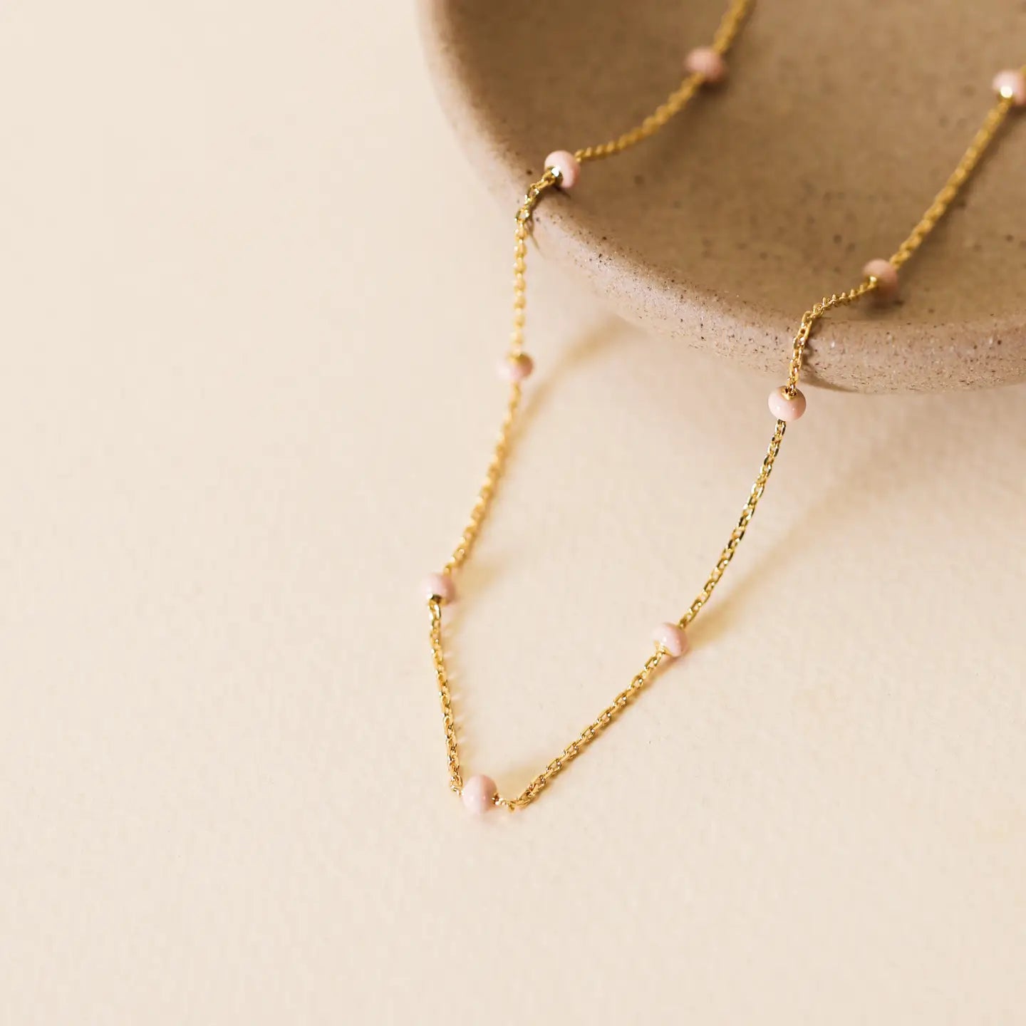 Enamel Gold Necklace - 18k Gold Plated - Petal Pink