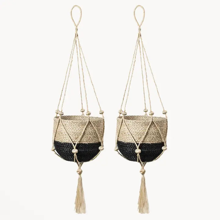 Handwoven Macrame Jute Plant Hanger - Nadu-Set of 2