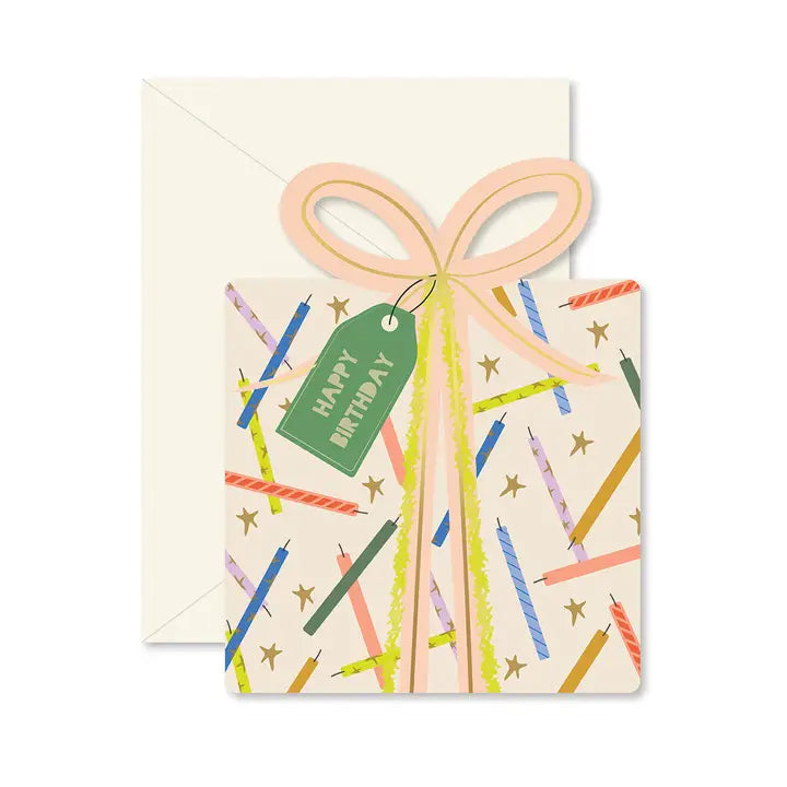 Birthday Gift Star Candles Die-Cut Greeting Card