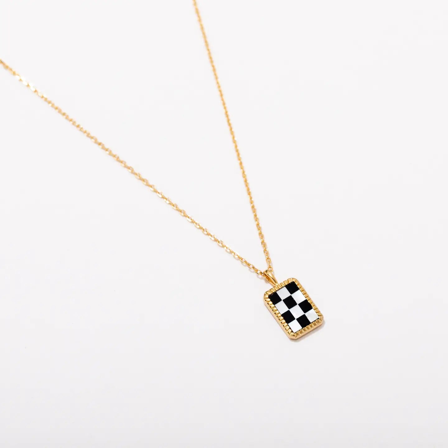 Checker Black & White Enamel Necklace