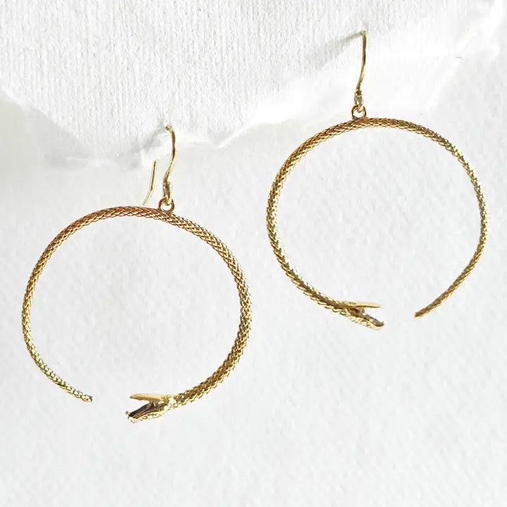 Brass Cobra Snake Delicate Hoop Earrings