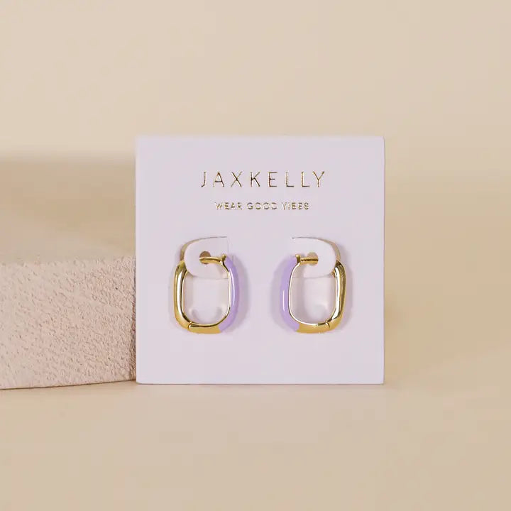 Color Dipped Rectangle Hoop Earrings - Powder Purple Enamel