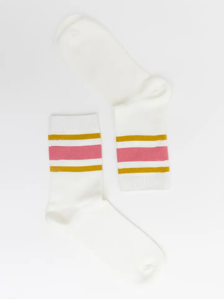 Retro Pink Stripe Style Crew Socks