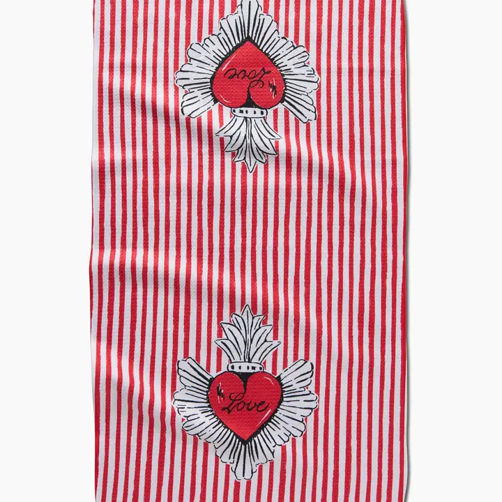 Sacred Striped Love Hearts Tea Towel