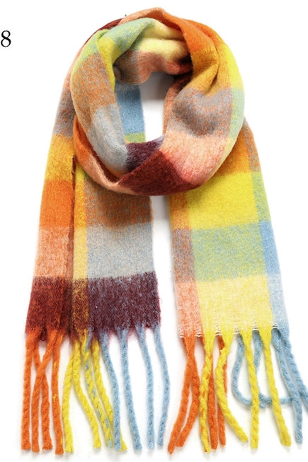 Chunky Oblong Plaid Multi Color Brushed Scarf