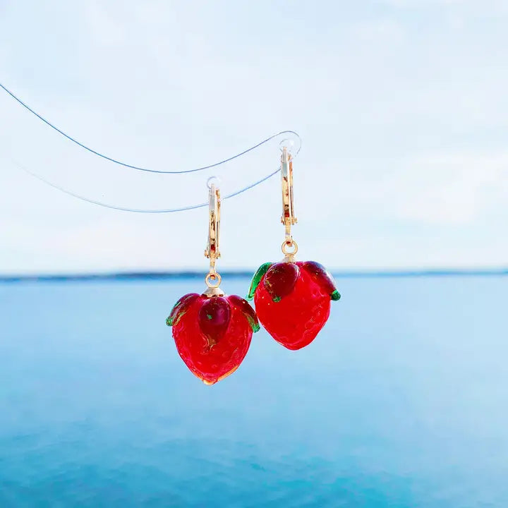 Glass Bead Strawberry Earrings