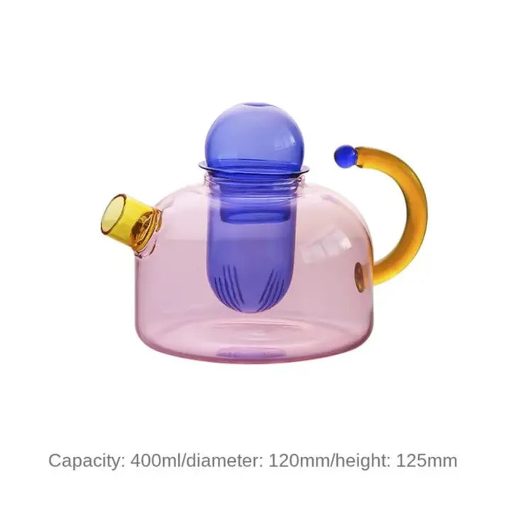 Contrasting Color Heat Resistant Glass Teapot