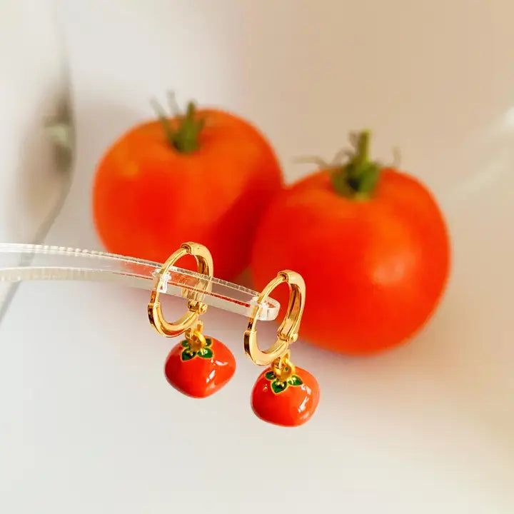 Dainty Tomato Huggie Earrings